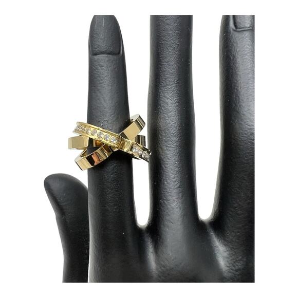 Vita Fede Cassio Rings Stackable Adjustable Pave Crystals Gold Plated 7.5 NEW - Picture 5 of 8